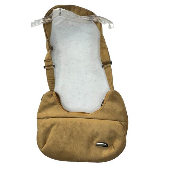 Travelon Anti-Theft Travel Purse 17397 Tan Ultrasuede Hobo‎ Handbag Zip Pockets - Picture 1 of 12